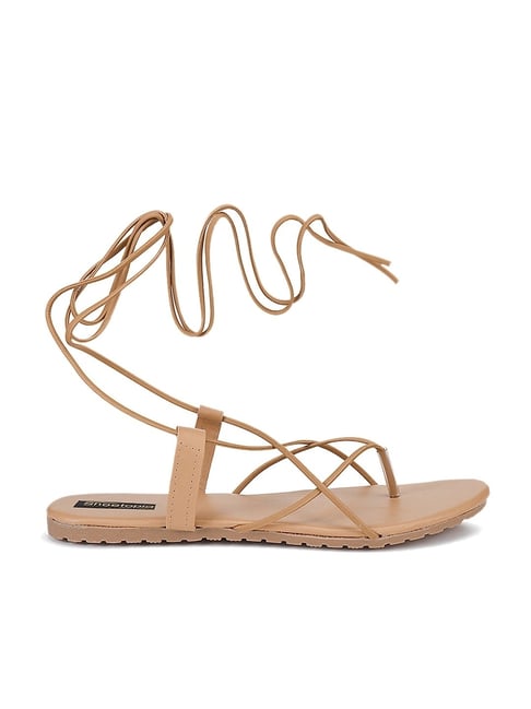 Leather Sandals Tan Lace Up Sandals Flat Buy Shoetopia Women's