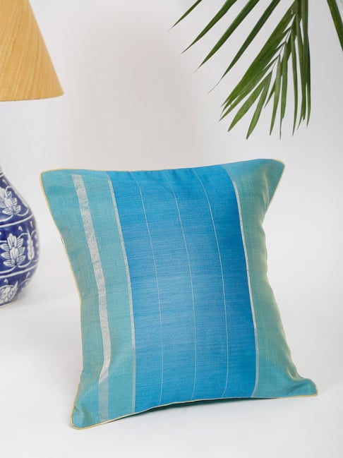 Fabindia Teal Cotton Silk 148 TC 52 GSM Udai Cushion Cover-image-21