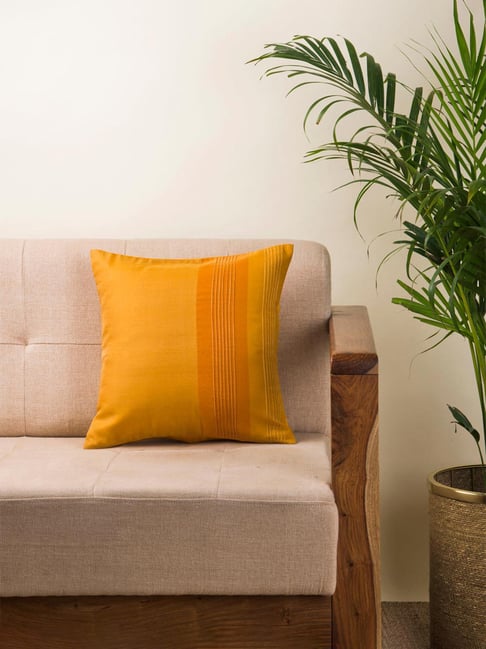 fabindia home Fabindia Mustard Cotton Silk 156 TC 50 GSM Cushion Cover-picture-18