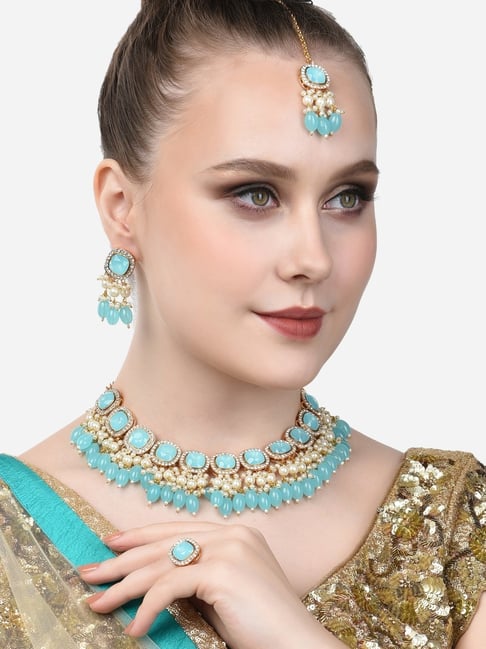 Necklace set Turquoise (Firozi) Colour / Firozi chain set / Artificial  jewellery /Jewellery set