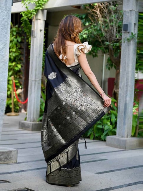 Saree mall Black Woven Design Zari Silk Blend Banarasi Sarees - Absolutely  Desi