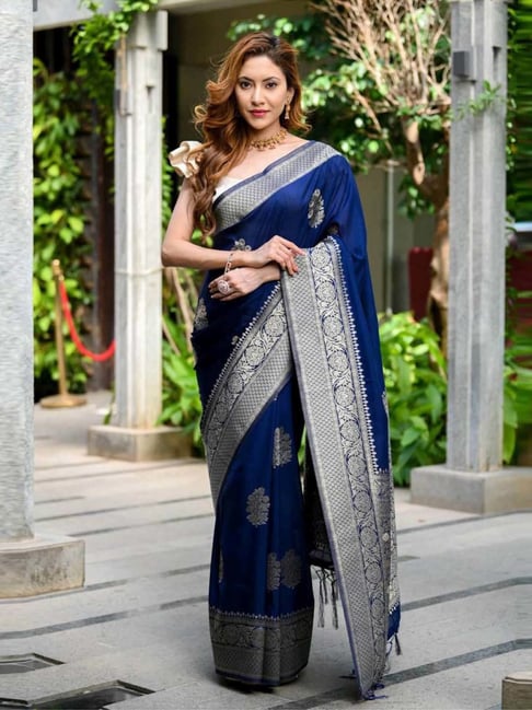 Blue Colour Beautiful Saree,wedding Wear Kanchipuram Silk Saree, Banarasi  Silk Saree,brids Look Saree With Weaving Work,stunning Look Saree - Etsy