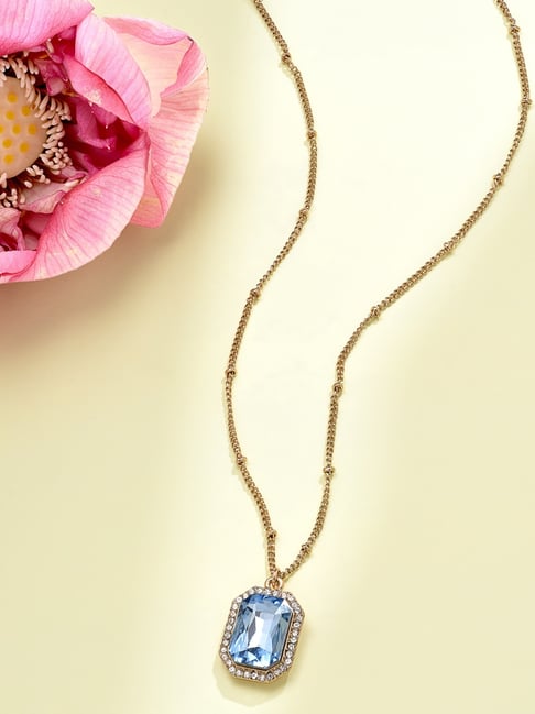 Zaveri Pearls Blue Rhinestone & Austrian Diamonds Embellished Contemporary Pendant Chain-ZPFK14557