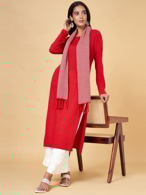 YU by Pantaloons Red Straight Kurta With Scarf-picture-35
