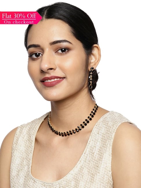 Black choker necklace and deals earring set