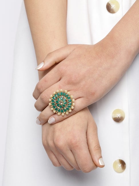 Buy Zaveri Pearls Green Ss & Beads Finger Ring-ZPFK9146 Online At