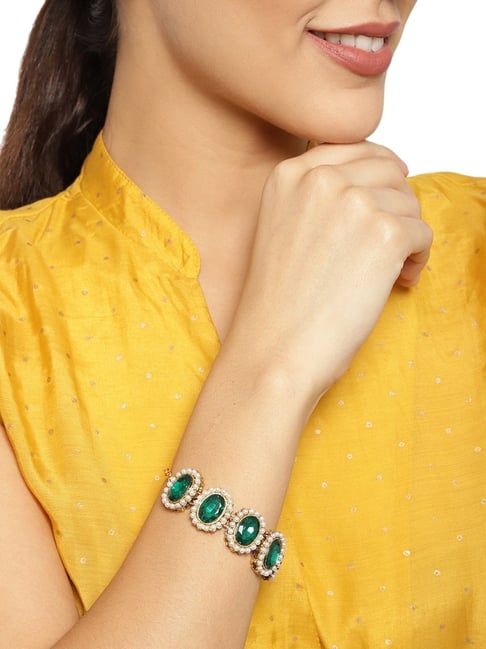 Buy One Gram Gold Green Color Big Stone Open Type Kappu Bracelet Buy Online