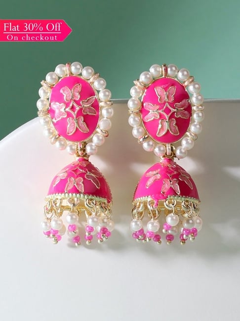 Buy Zaveri Pearls Pink Beaded Hanging Traditional Earrings Online At Best  Price @ Tata CLiQ