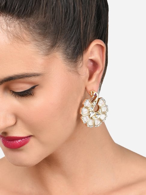 Zaveri Pearls Gold Tone Peacock Inspired Dazzling Austrian Diamond Stud Earrings-ZPFK15888-picture-32