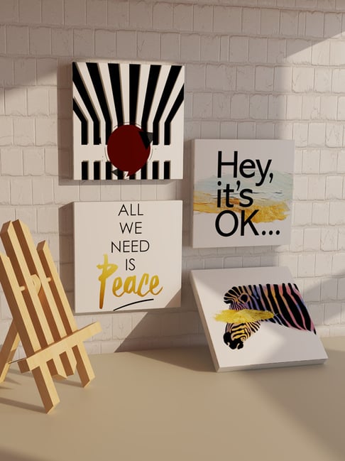 Art Street Quote Strech Printed Multicolor Engineered Wood Wall Art with 1 Stand (Set of 4)-picture-14