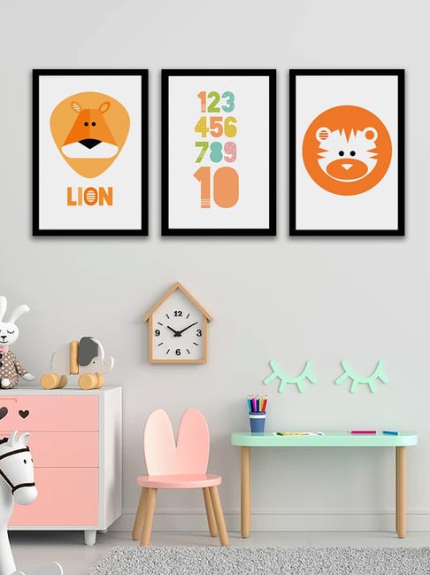 Art Street Alphabet Letter Printed Orange Engineered Wood Wall Art (Set of 3)-picture-19