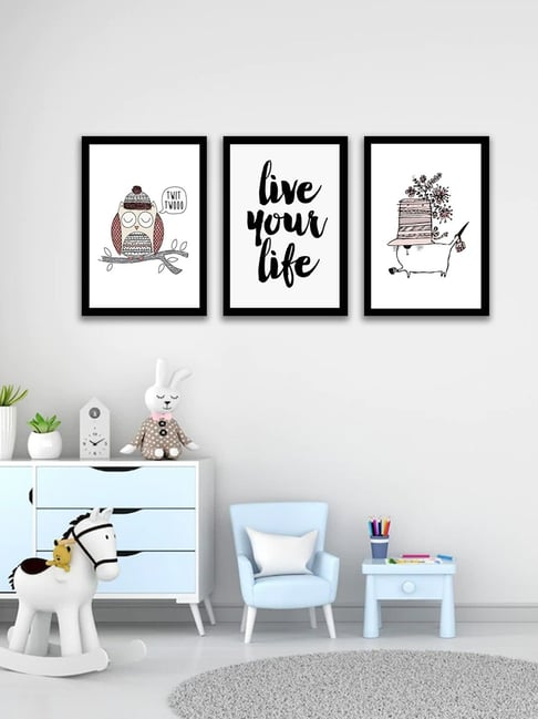 Art Street Live Your Life Owl Printed White Engineered Wood Wall Art (Set of 3)-picture-30