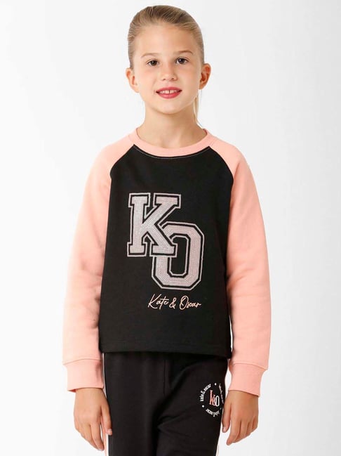 Kate & Oscar Kids Black & Pink Cotton Embellished Full Sleeves Sweatshirt-picture-27