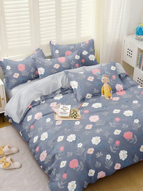 Ariana Floral Grey Microfibre Queen Bedsheet with 2 Pillow Covers-picture-14