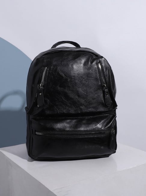 Black faux leather mini backpack online