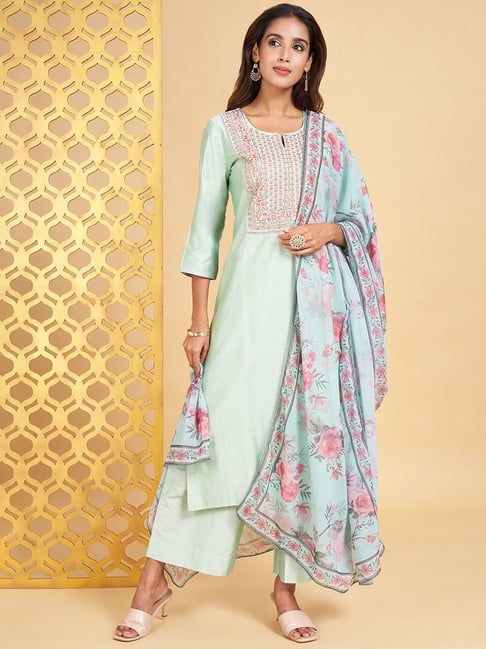 Rangmanch by Pantaloons Peach Printed Kurta Palazzo Set