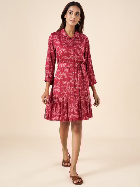 Akkriti by Pantaloons Maroon Printed Shirt Dress