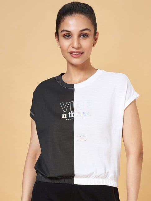 Ajile by Pantaloons Black & White Cotton Printed Sports T-Shirt-picture-103