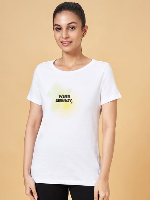 Ajile by Pantaloons White Cotton Printed Sports T-Shirt-picture-186
