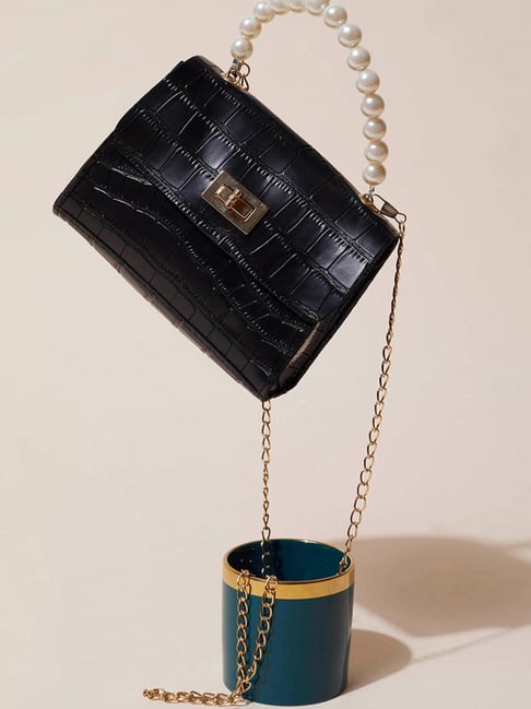 HauteSauce Black Textured Medium Cross Body Bag-picture-29