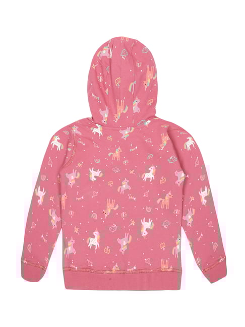 Plum Tree Kids Pink Unicorn Print Full Sleeves Hoodie Sweatshirt