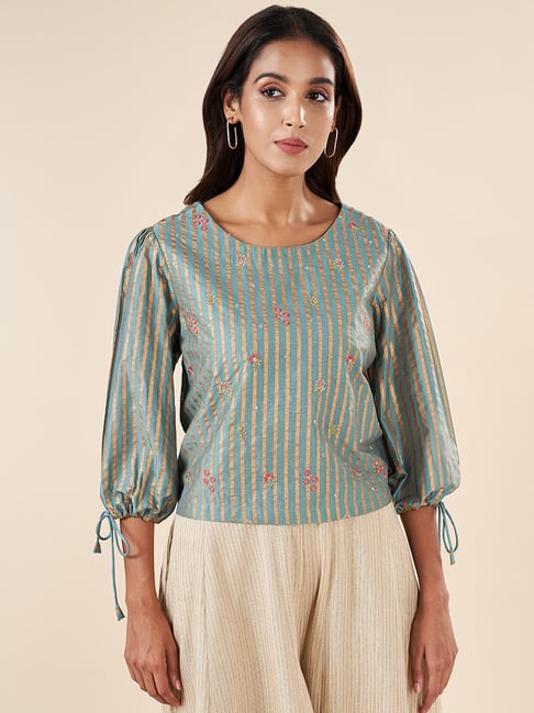 Akkriti by Pantaloons Green Embroidered Top