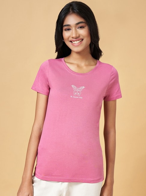 Honey by Pantaloons Pink Cotton Printed T-Shirt