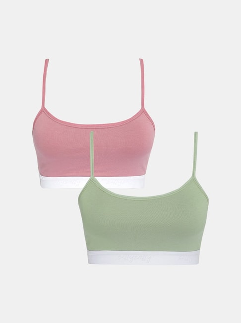 Sillysally Kids Pink & Sage Green Solid Sports Bra (Pack Of 2)