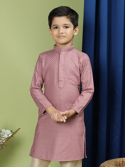 TABARD Cotton Full Sleeve Regular Fit Chikankari Embroidery Purple Kurta For Kids-picture-27