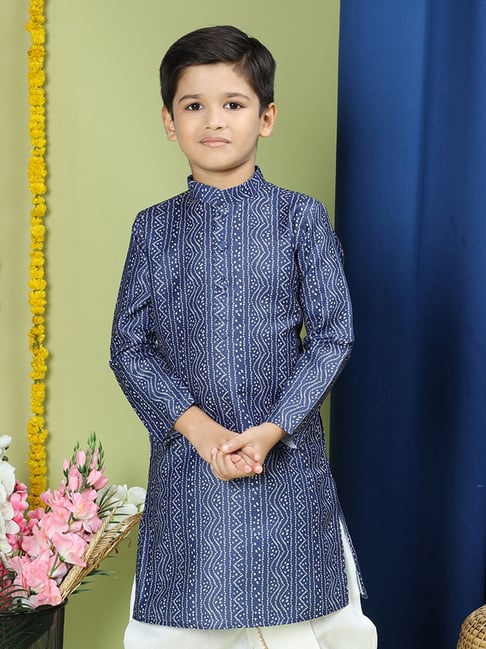 TABARD Kids Navy Printed Full Sleeves Kurta-picture-15