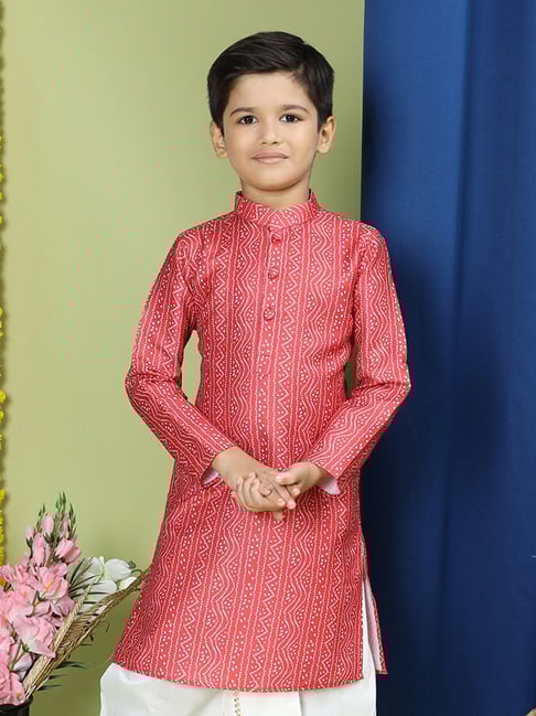 TABARD Kids Red Printed Full Sleeves Kurta