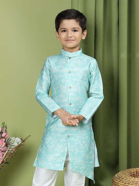 TABARD Kids Light Blue Printed Full Sleeves Kurta