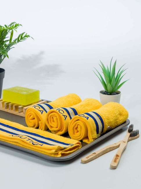 Nautica Vintage Crew Stripe Yellow Cotton 500 GSM Super Soft Zero Twist Face Towel - Set of 4-picture-33