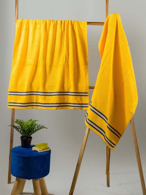 Nautica Vintage Crew Stripe Yellow Cotton 500 GSM Super Soft Zero Twist Bath Towel - Set of 2-picture-31