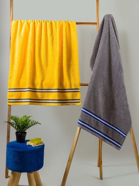 Nautica Vintage Crew Stripe Yellow & Grey Cotton 500 GSM Super Soft Zero Twist Bath Towel - Set of 2-picture-30