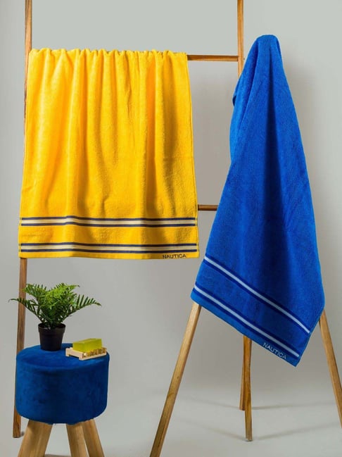 Nautica Vintage Crew Stripe Yellow & Royal Blue Cotton 500 GSM Zero Twist Bath Towel - Set of 2-picture-12