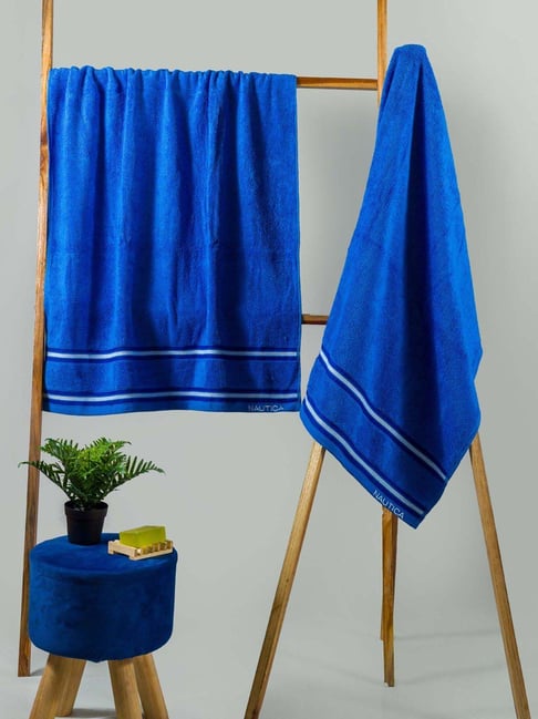 Nautica Vintage Crew Stripe Royal Blue Cotton 500 GSM Super Soft Zero Twist Bath Towel - Set of 2