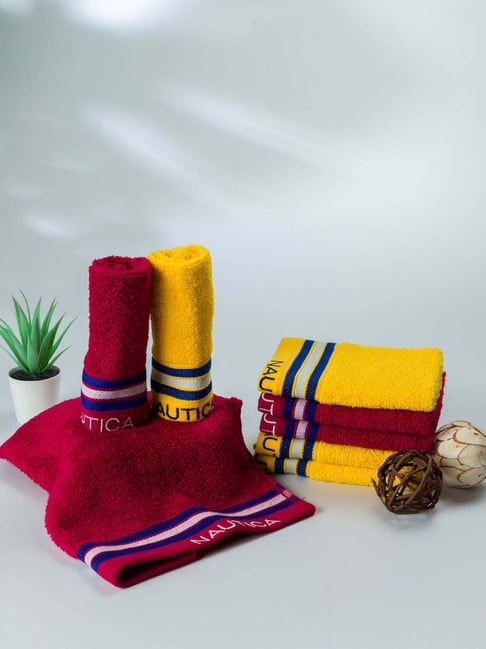 Nautica Vintage Crew Stripe Burgundy & Yellow Cotton 500 GSM Zero Twist Face Towel - Set of 8-picture-39