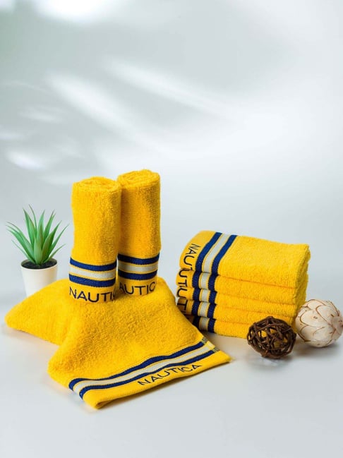 Nautica Vintage Crew Stripe Yellow Cotton 500 GSM Super Soft Zero Twist Face Towel - Set of 8-picture-27