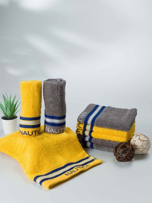 Nautica Vintage Crew Stripe Yellow & Grey Cotton 500 GSM Super Soft Zero Twist Face Towel - Set of 8-picture-19