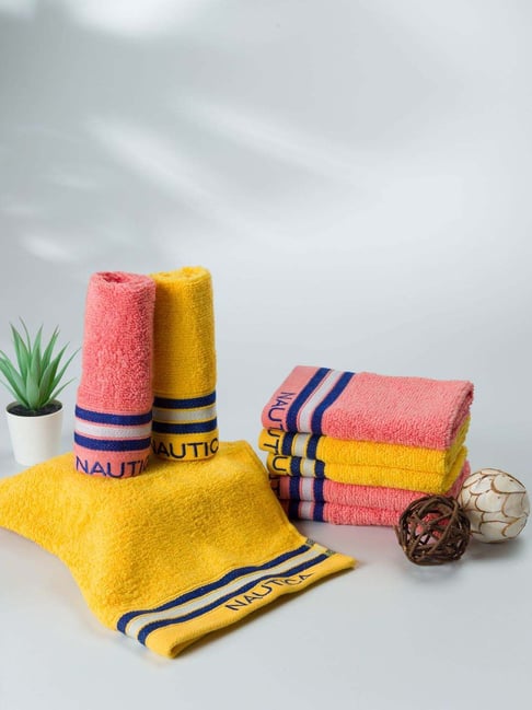 Nautica Vintage Crew Stripe Yellow & Coral Cotton 500GSM Super Soft Zero Twist Face Towel - Set of 8-picture-34