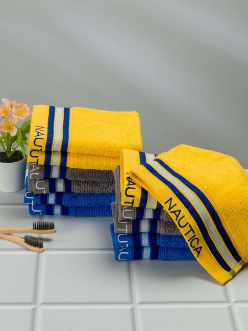 Nautica Vintage Crew Stripe Yellow, Grey & Royal Blue Cotton 500GSM Zero Twist Face Towel -Set of 12-picture-17