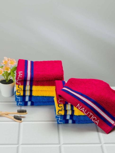 Nautica Vintage Crew Stripe Burgundy, Yellow & Royal Blue Cotton 500 GSM Face Towel - Set of 12-picture-14