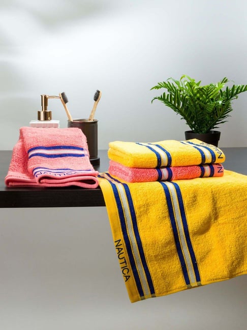 Nautica Vintage Crew Stripe Yellow & Coral Cotton 500GSM Super Soft Zero Twist Hand Towel - Set of 4-picture-28