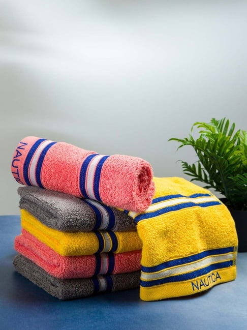 Nautica Vintage Crew Stripe Yellow, Coral & Grey Cotton 500 GSM Hand Towel - Set of 6-picture-21