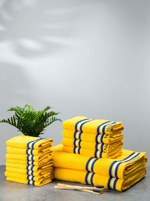Nautica Vintage Crew Stripe Yellow Cotton 500 GSM Super Soft Zero Twist Towel Set - 14 Pcs-picture-29