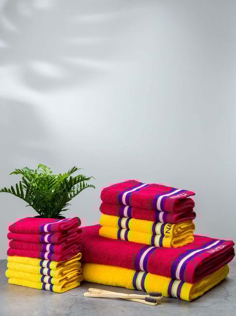Nautica Vintage Crew Stripe Burgundy & Yellow Cotton 500GSM Super Soft Zero Twist Towel Set - 14 Pcs-picture-37