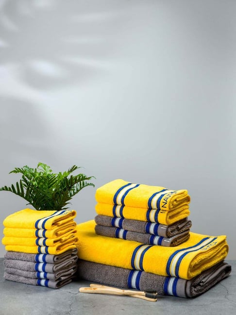 Nautica Vintage Crew Stripe Yellow & Grey Cotton 500 GSM Super Soft Zero Twist Towel Set - 14 Pcs-picture-22