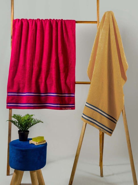 Nautica Vintage Crew Stripe Burgundy & Beige Cotton 500 GSM Zero Twist Bath Towel - Set of 2-picture-30