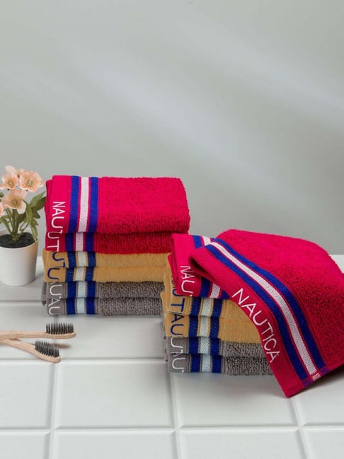 Nautica Vintage Crew Stripe Beige, Grey & Royal Blue Cotton 500GSM Zero Twist Face Towel - Set of 12-picture-27